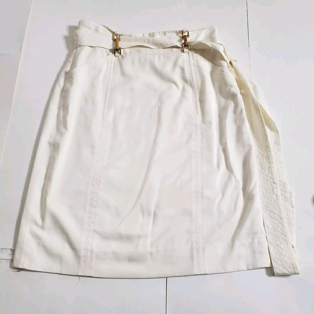 Milly of New York Belted Pencil Skirt Size 4 White Hemp Lyocell Blend Back Slit